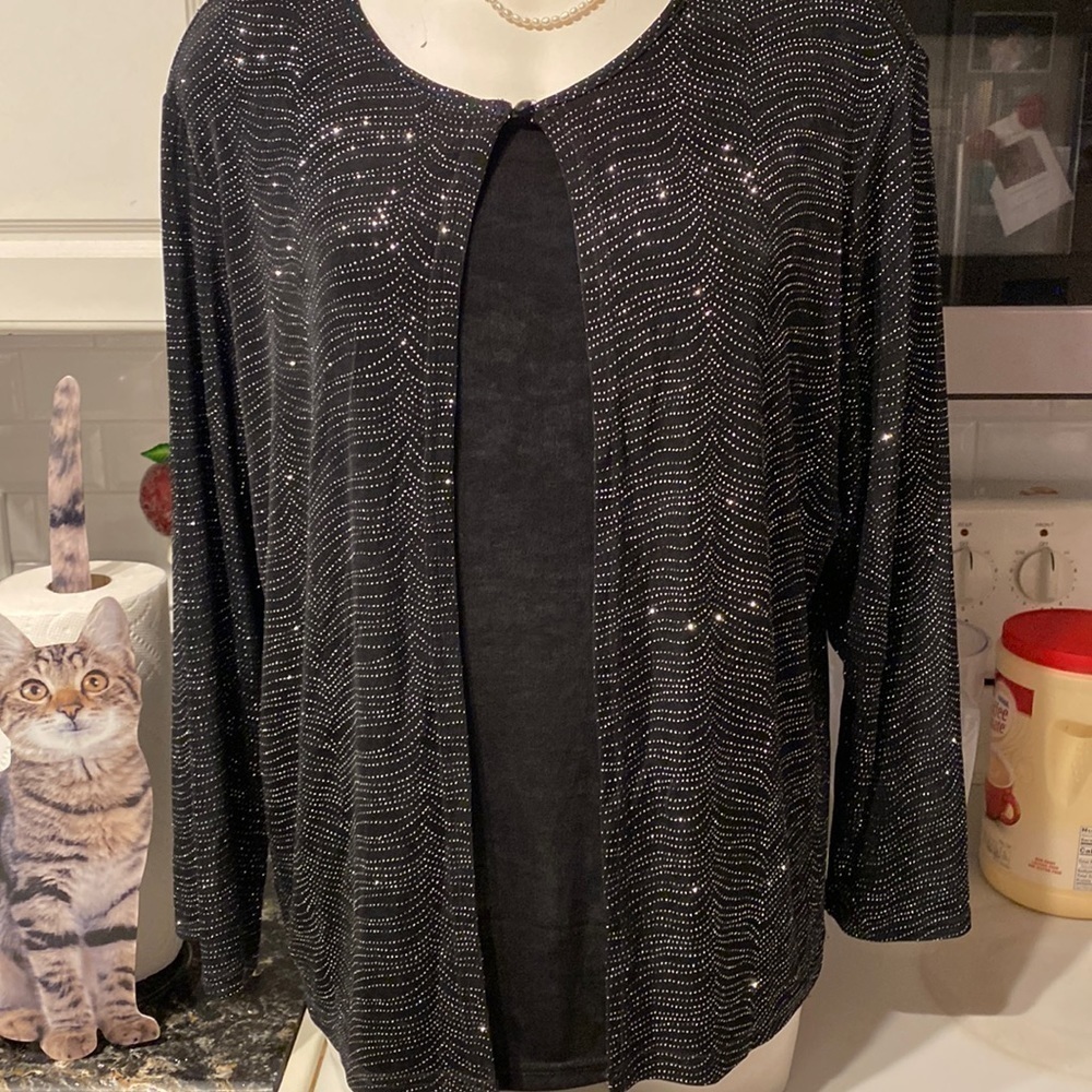 J womens Notations dressy sparkly stretch black regular 1 piece top XL